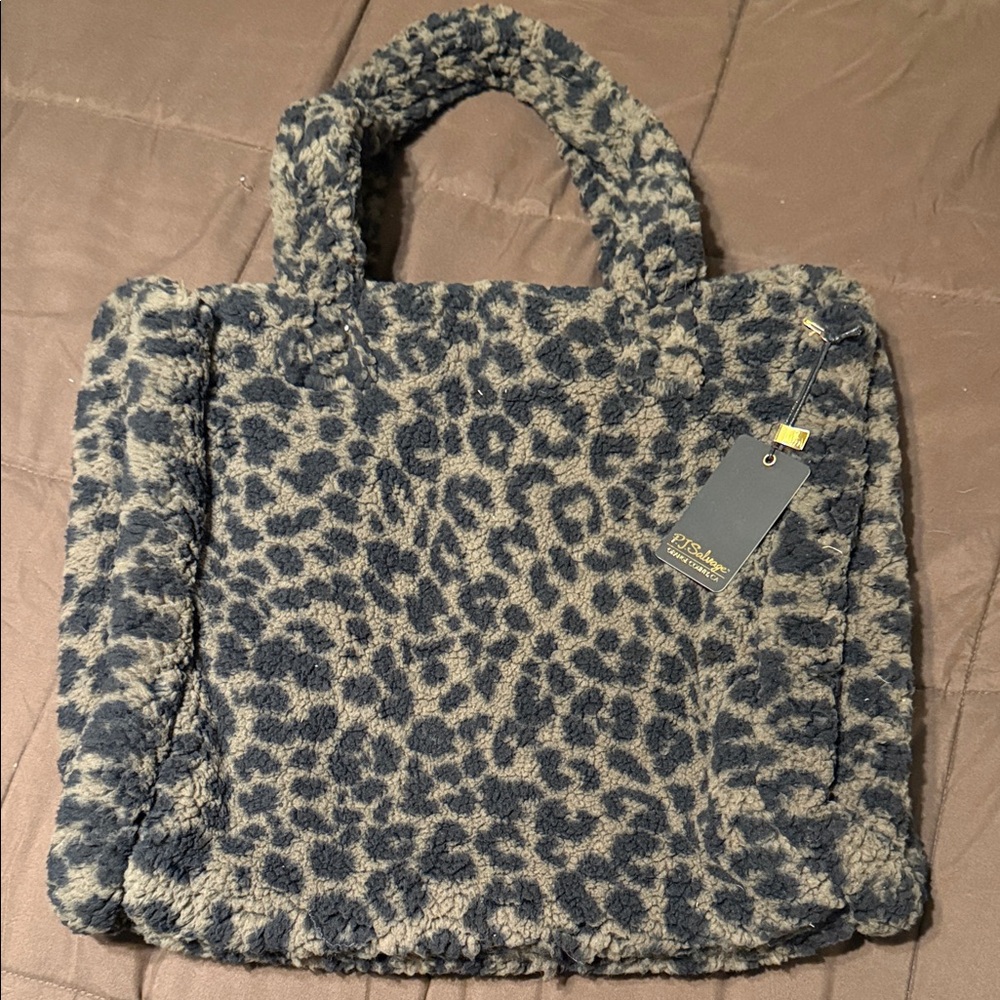 PJ Salvage Sherpa Leopard Print Tote Bag
